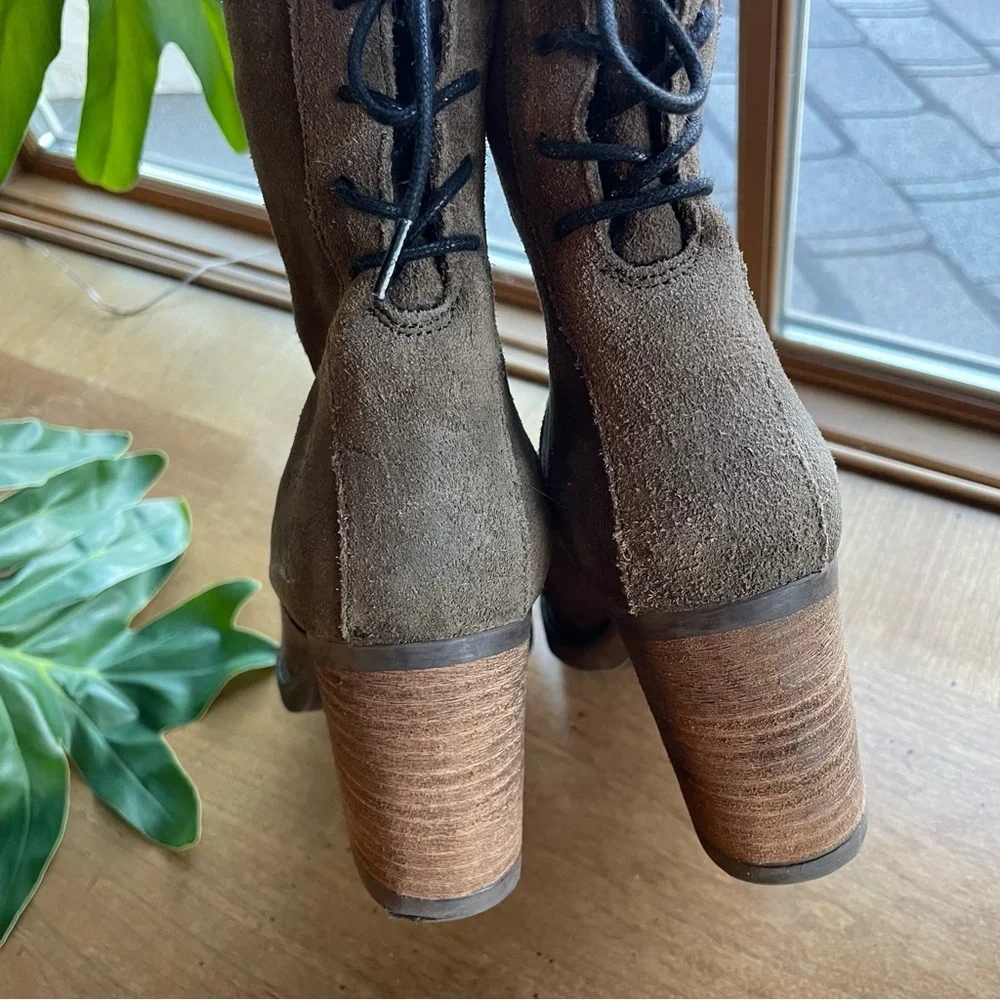Bos. & Co. Brown Slouchy Suede Leather Ankle Boots Back Lace Detail size EU 41